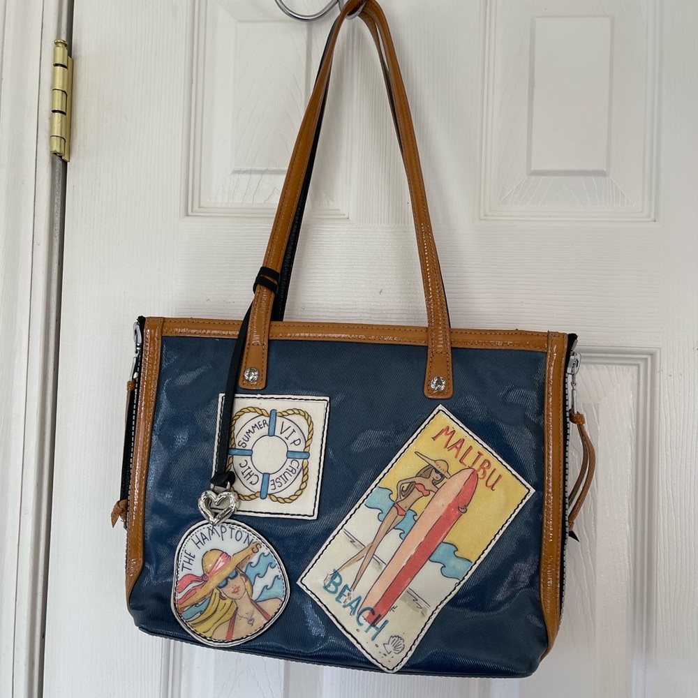 Brighton Navy and Tan Tote with Beach Motifs